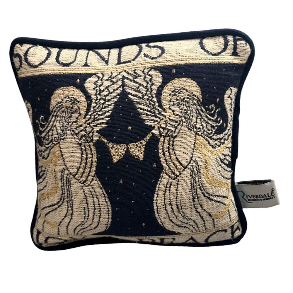 Small‎ Angel Tapestry Accent Pillow 8x8 Navy Gold Riverdale